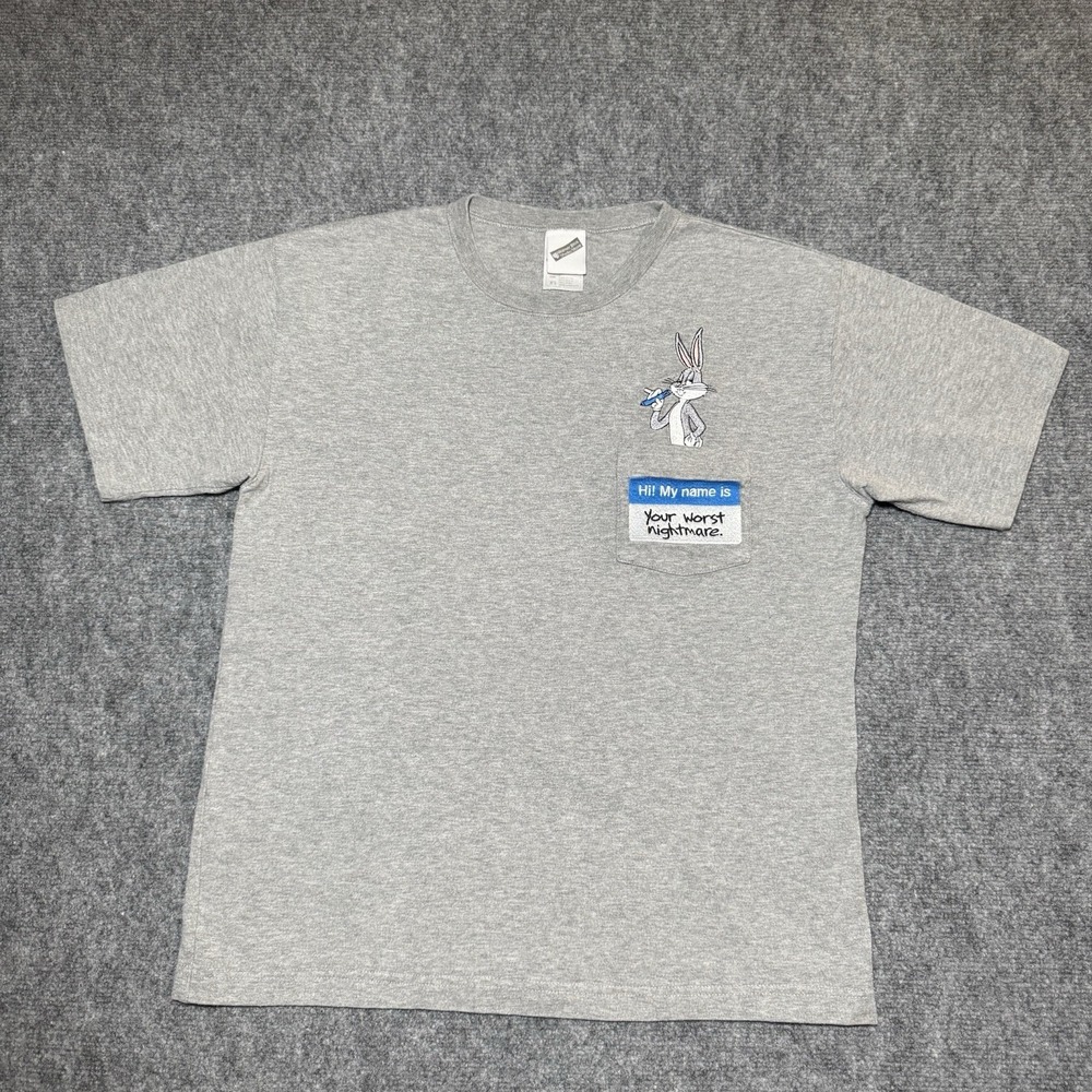 VTG Warner Bros Studio Store Looney Tunes Gray T-shirt XS Bugs Bunny Worst Night